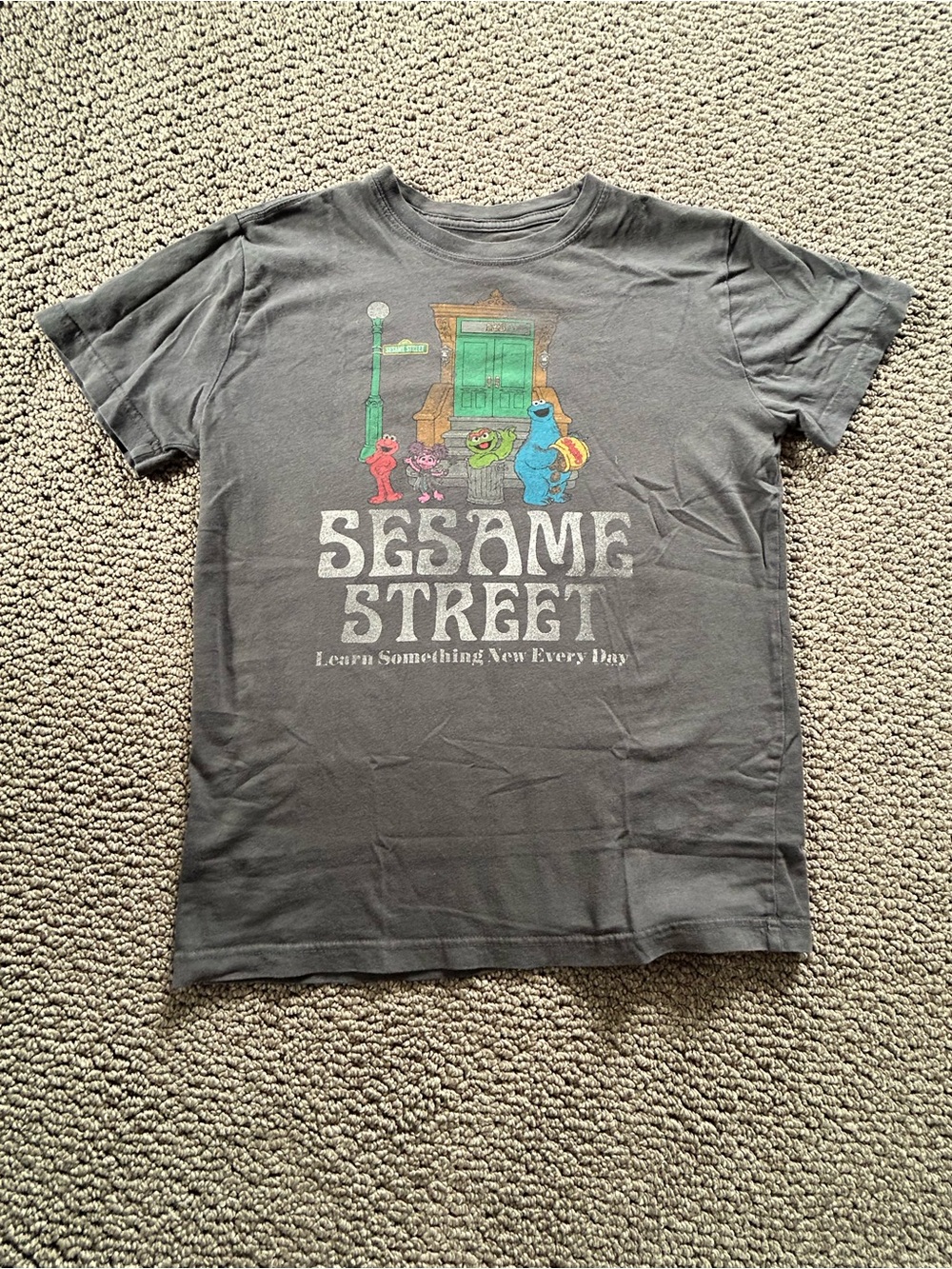 Sesame Street Gray Short Sleeve Tee with Colorful Character Graphic